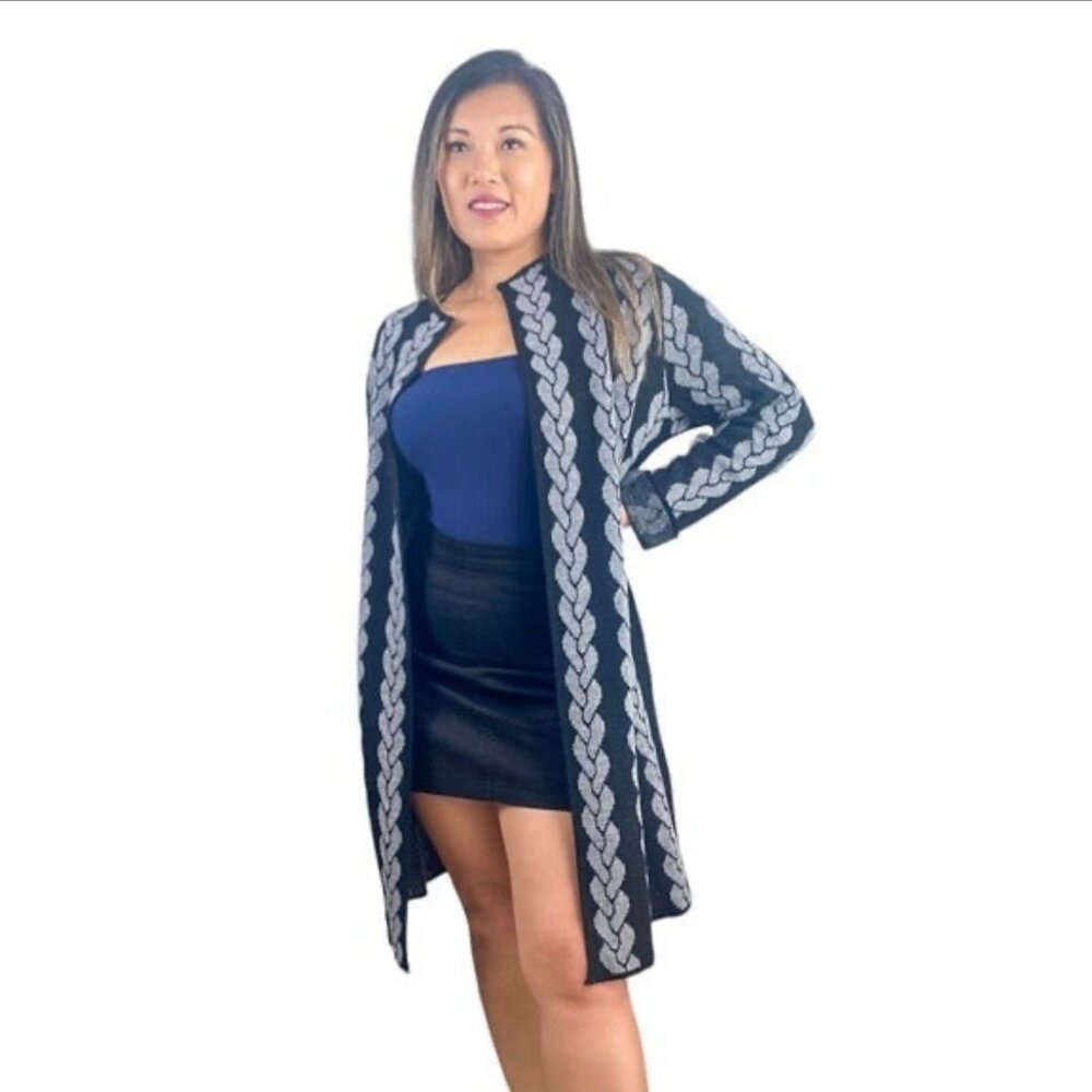 Long Sleeve Faux Cable Knit Chain Pattern Cardigan